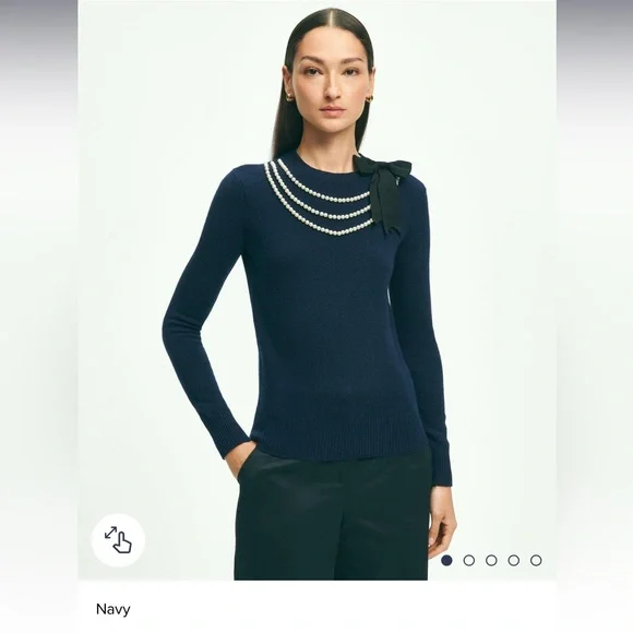 BROOKS BROTHERS Navy Sweater with Pearl Detail wool NWT